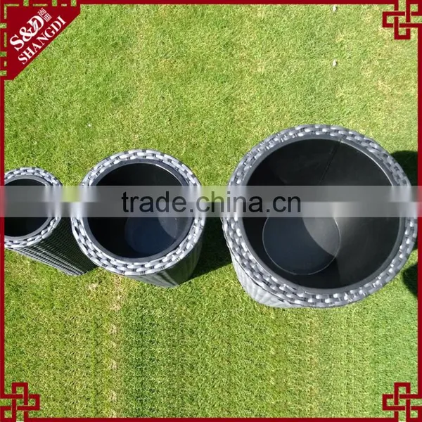 3-PC Cylindrical Shape Stackable Plastic Wicker Outdoor Garden Pots Large photo-4