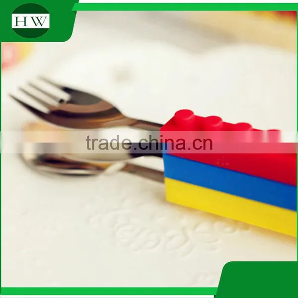 Mini Portable Stainless Steel Silicone Building Block Knife Fork Spoon Ladle Scoop Dishware Dinnerware Tableware Set photo-5
