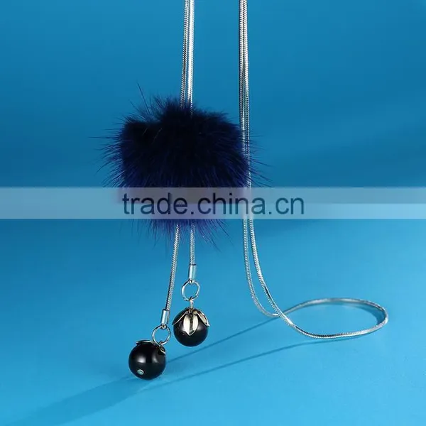 Hot New Korea Pompon Necklace Mink Fur Ball Long Sweater Necklace for Antumn Winter photo-5
