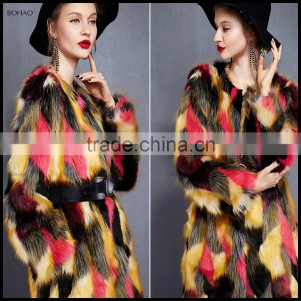 New Fashion Ladies Warm Winter Colors Waisted Slim Faux Fox Fur Long Coat photo-6