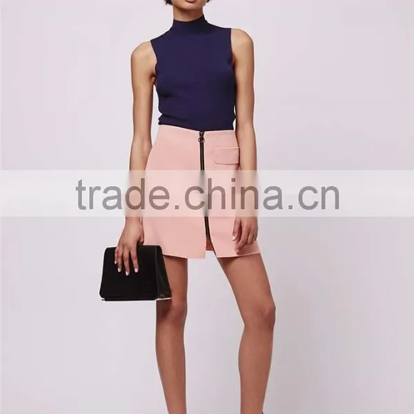 Wholesale OEM Servicees Zip Up A Line Skirts Women 2016 Crepe Patch Pocket Skirts 2016 photo-2