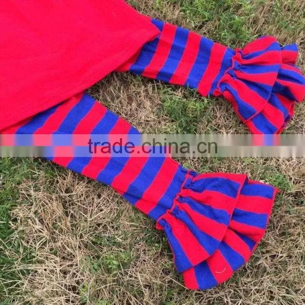 2015 New Baby Girls Kids Baby Girls Kid 4th of July Patriotic Capri Sets Ruffle Outfits With Matching Necklace and Headband Set photo-2