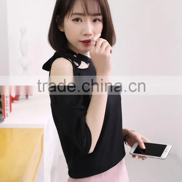 Women's Fashion Pure Color Sexy Loose Dew Shoulder ms photo-6