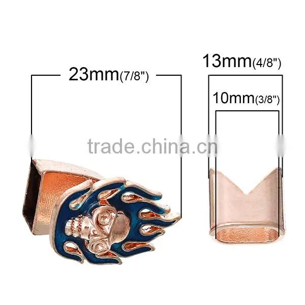 Zinc Based Alloy Hook Clasps Bracelet End Bar With Slider For Leather Bracelet Skull Halloween Rose Gold Blue photo-2