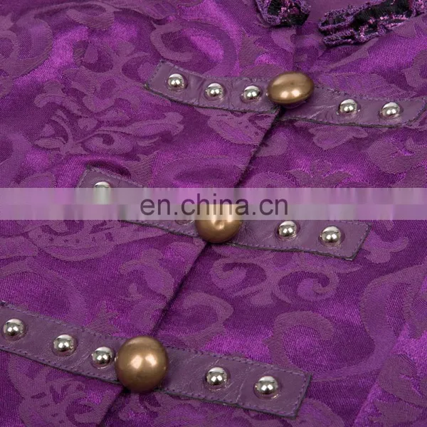 Belle Poque Women's Gothic Victorian Corset Style Lace Embellished V-Neck Jacquard Purple Coat Retro Vintage Tops BP000223-3 photo-4