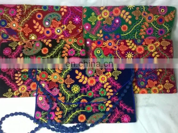 Hot Fancy Floral Embroidered Color Full Traditional Indian Velvet Party Clutch Tribal Ethnic Gypsy Clutch Evening Handbag Pouch photo-4