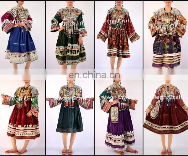 Vintage Traditional Kuchi Dress - Gypsy Afghani Tassel Dress - Kuchi Indian Traditional With Tassel Dress photo-2
