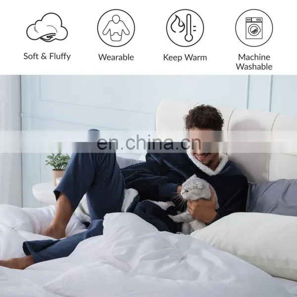 Wholesale Custom Comfy Men Women Ultra-plush Warm Durable Breathable Wearable Sherpa Blanket Hoodie For Winter photo-4