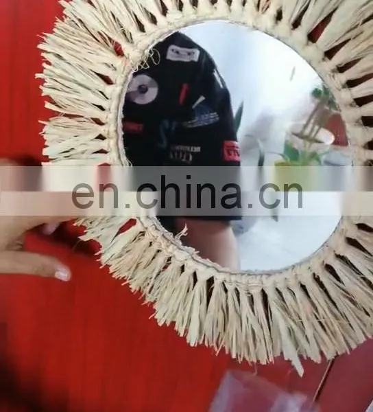OEM Home Decoration Raffia Grass Lafite Grass Mirror Wall Hanging photo-4