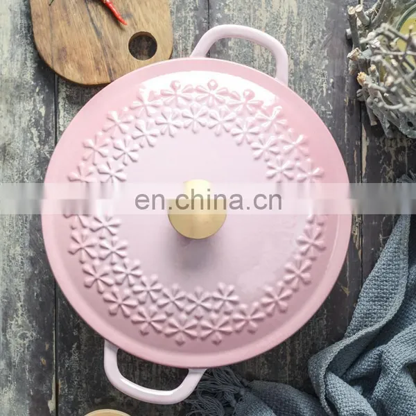 New Cast Iron Enamel Pumpkin Flower Shaped Cooking Bowl Stew Soup Dish Pot photo-5
