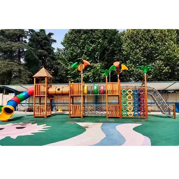 Outdoor Climbing Frame, Large-scale Combined Slide for Kindergartens, Wooden Drill-through Swing and Suspension Bridge for Sensory Integration Training photo-3