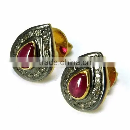 Cambridge !! Ruby & Diamond 925 Sterling Silver Earring, Studs SIlver Earring, 925 Sterling Silver Jewellery photo-4