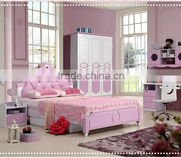 Popular Kids Furniture Pink Bedroom Set, Children's Furniture for Girls AET 15-2