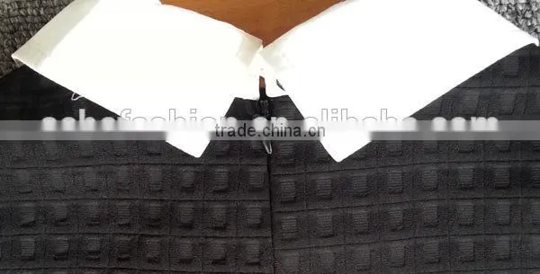 Black and White Peter Pan High Collar Bodycon Career Professional Dresses photo-5
