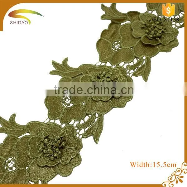 Cheap Polyester Material and Embroidered Technics Gold Metallic Bridal Lace Trim photo-5