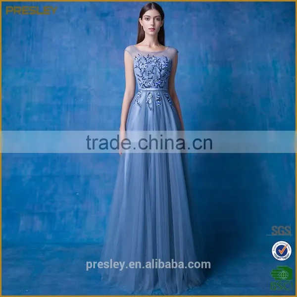 Presley Oem Custom Made Sleeveless Lace Dress Light Blue Women Wedding Dress photo-2