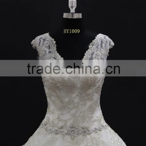 Silver Lace With Beading Belt Two Straps Ball Gown Wedding Dress