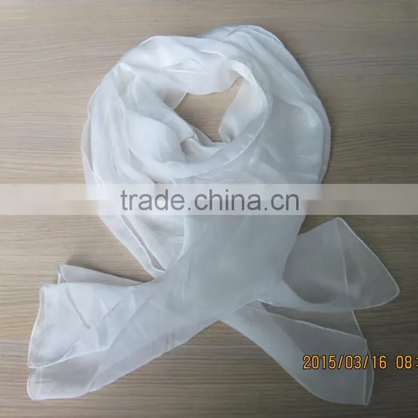 Natural Plain White Long 100% Silk Scarf photo-2