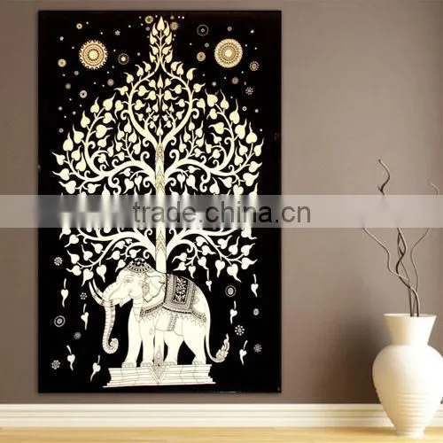 Twin Size Tree Elephant Print 100% Cotton Bed Cover Tapestry Bed Sheet Throw Wall Hanging Wall Decorative Art photo-2