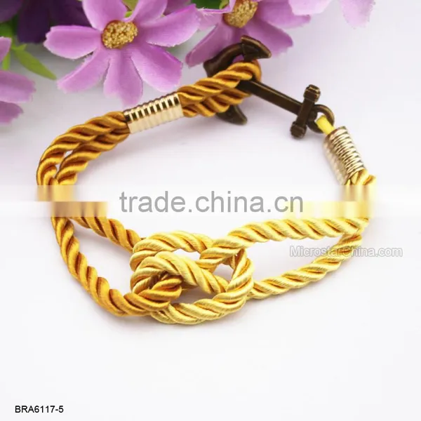 Antique Woven Naylon Friendship Rope Silver Anchor Bracelet photo-5