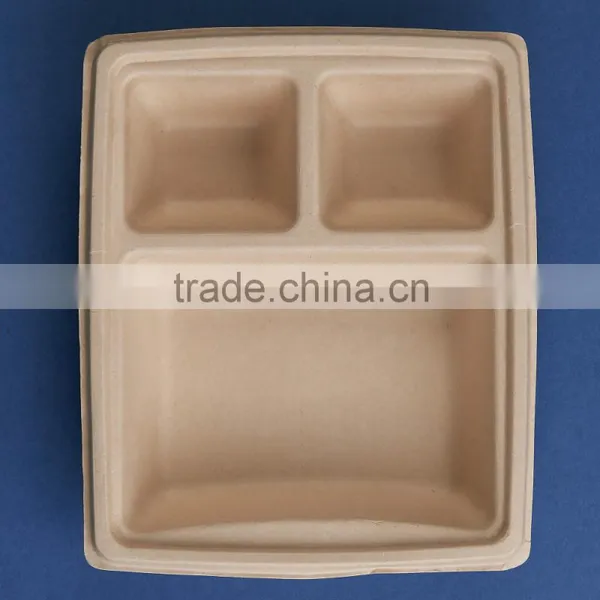 BX-97-3-UB Three Parts Unbleached Disposable Fast Food Bagasse Box photo-3