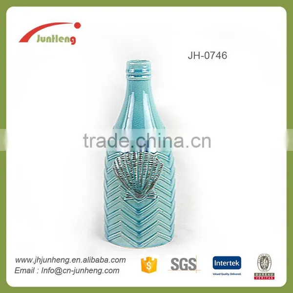 Home & Garden Conch Glazed Blue Wine Bottle Ceramic Flower Pot Shape, Ceramic Cobalt Blue Pots
