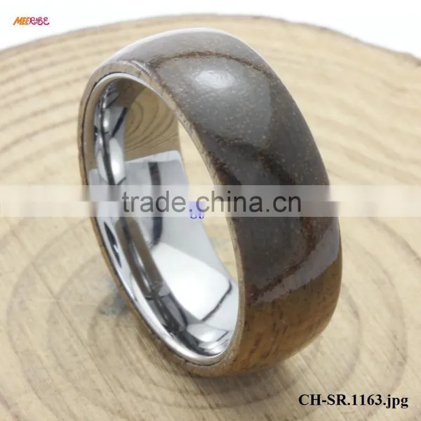 Fashion Wood Jewelry Brushed Surface KOA WOOD Inlaid Inner Titanium Ring photo-5