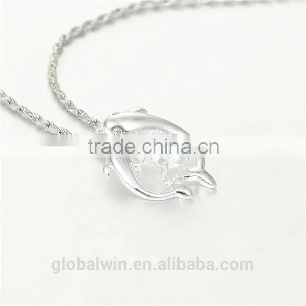 S925 Sterling Silver Lovely Animel Dolphins Crystal Pendant For Necklace photo-4
