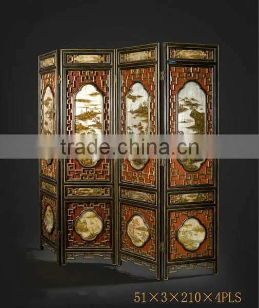 Arabian Furniture Traditional Hand Painting Four Panel Folding Screen, Retro Art Painting Wooden Floor Screen photo-2