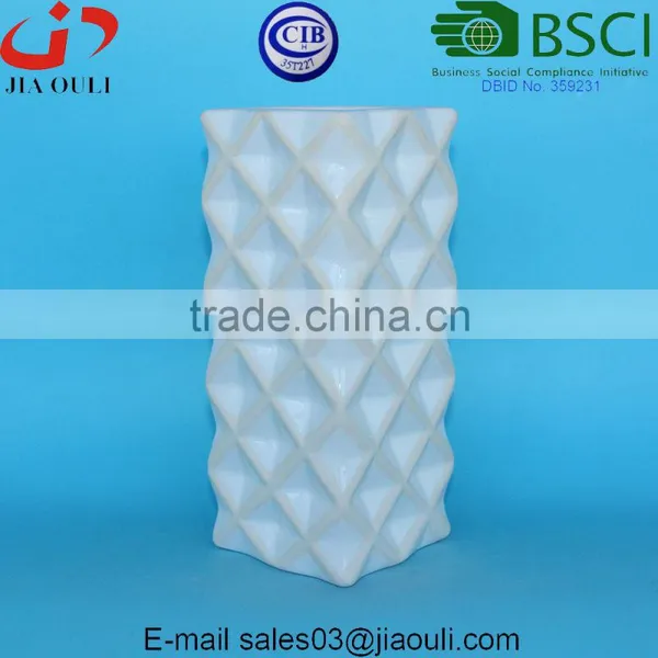Tall Geometry Square Ceramic Vase White Glazed With Wash photo-5