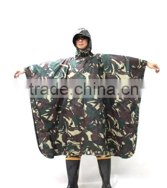 4000 Hydrostatic Pressure Waterproof PU PVC Coated Military Camouflage Rain Poncho photo-2