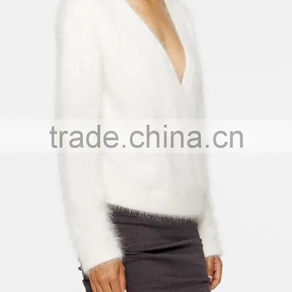 Personalized Lady Ivory V Neck Ribbed Hem100% Angora Sweater photo-2
