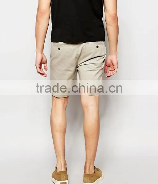 Custom Side Slant Pocket Men's Grey Blank Slim Fit 65% Cotton 35% Polyester Stretch Twill Concealed Fly Casual Shorts photo-2