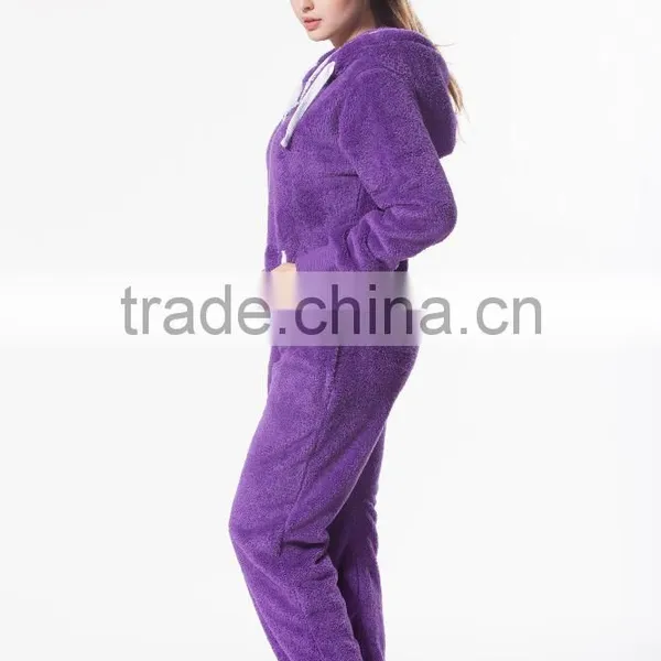 Fleece Warm Bear Onesie Jumpsuit Plain Purple Bear Onesie photo-3