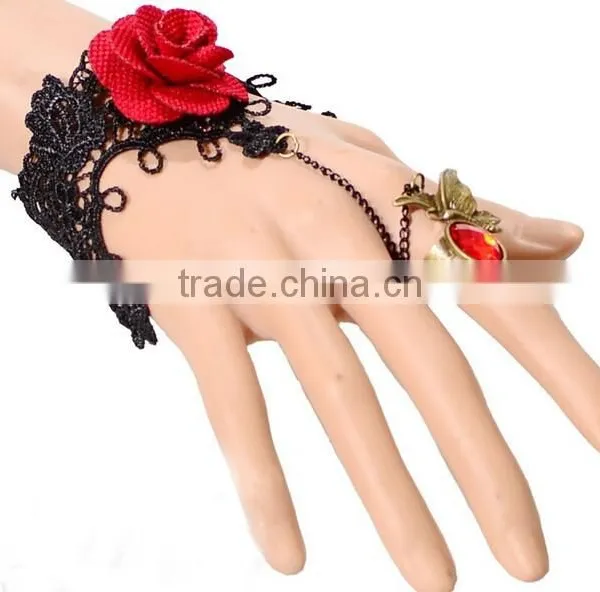 Beautiful Rose Charm Jewelry Sets Lace Flower Bracelet Wrap With Diamond Ring photo-2