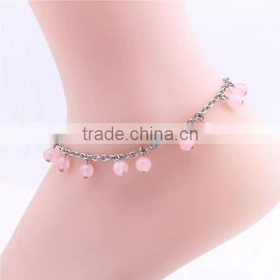 2016 Pure Handmade Rose Quartz Beads Charm Anklet Diy Semi Precious Stone Beads Anklet Bracelet for Valentone's Gifts photo-4