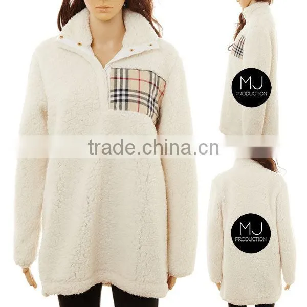 FACTORY Wholesale Plaid Patch Fleece Sweatshirt photo-4