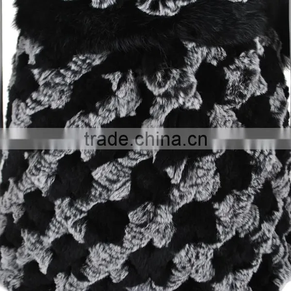 YR262 Real Rabbit Raccoon Fur Hooded Knit Fur Waistcoat photo-4