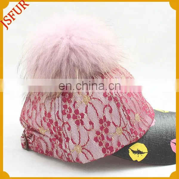 Customized Spring Hat Real Raccoon Colourful Fur Pompom Cap and Hat