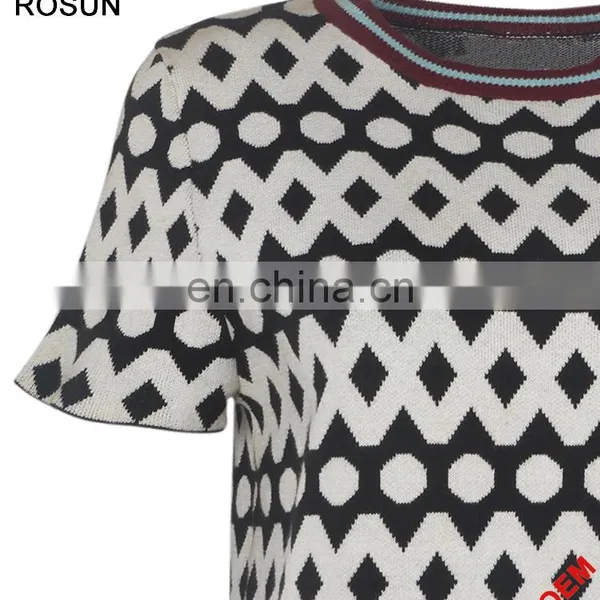 Acrylic Flat Knitted Sweater for Women as Stripe Collar Short Sleeve Polka Dot T-shirt of Latest Design Girls Top photo-2
