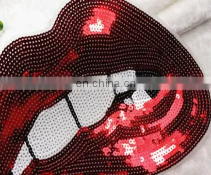 Embroidered Patches Lip / Lipstick Iron On Patch Sewing On Sequins photo-5