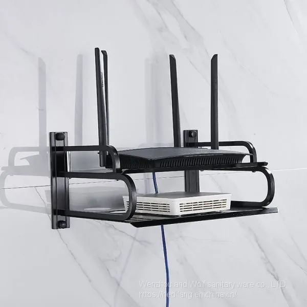 Black Aluminum Small Double Deck Set Top Box Shelf Wall Mounted Router Bracket photo-2