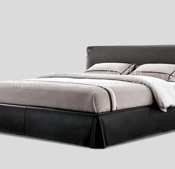 Concise Home Duplica Minimalist Bed BB-1603-15 Genuine Leather and Imported PU Upholstered Double Bed