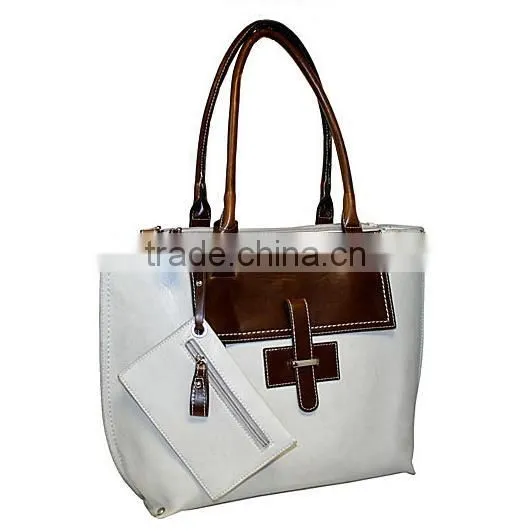 Vibrantly Mixed Color Leather Lady Hand Bag Tote Bag Handbag With Detachable Zipper Pouch photo-4