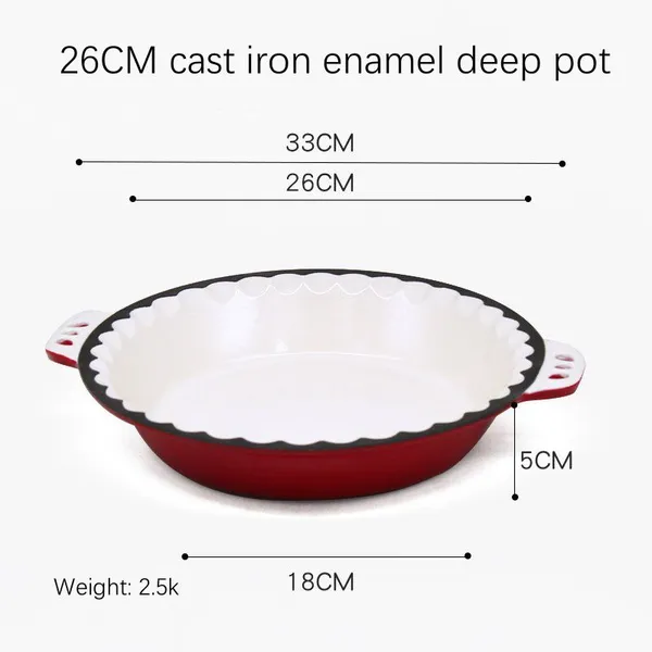 Enamel Coating Cast Iron Pan Decorative Border With Handle Nonstick Enamel Cast Iron Round Shape Baking Pie Pan photo-2