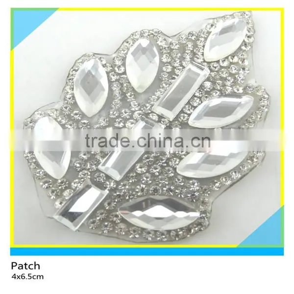 Iron on Glass Stone Decals Hotfix Clear Rhinestone Leaf Design Applique 7x7.5cm photo-2