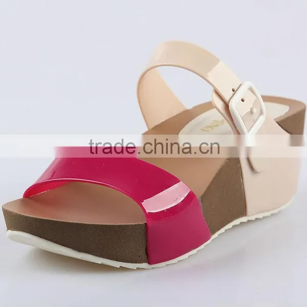 2015 Women Jelly PVC Slipper Shoes Stitching Color PU Wedge Sandals PU Wedges Shoes photo-4
