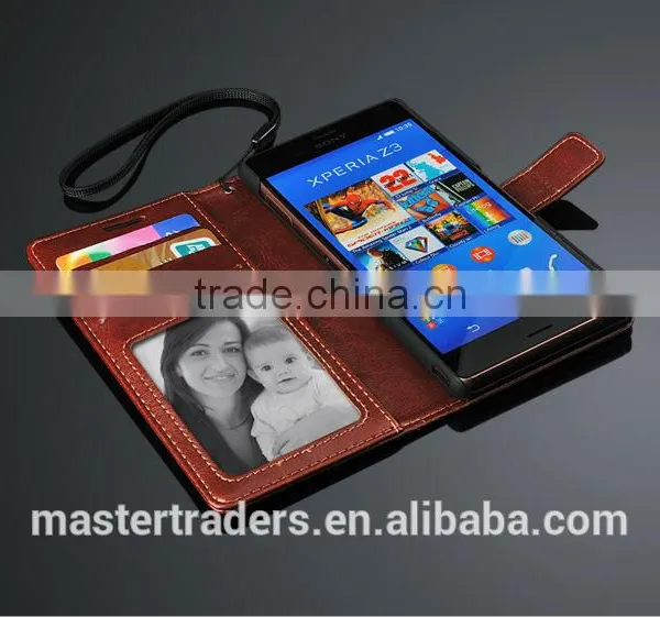 Original Fashion 64 Grain Stand Holder Wallet Flip PU Leather Case For Sony Z3 MT-3102 photo-6