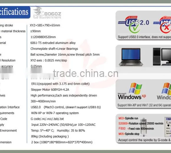 NEW !!! USB Port 1500W Cnc Router Milling Machine 6080Z-USB With 4 Axis for PCB, Acrylic, Wood, Metal, Aluminum photo-4