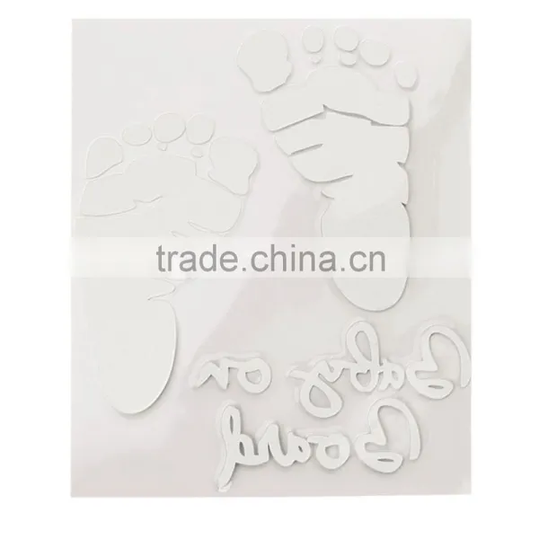 Refective Car Sticker Lovely Letter Baby on Board Baby Footprints Stickers Auto Safety Warning Window Sticker Black White photo-2